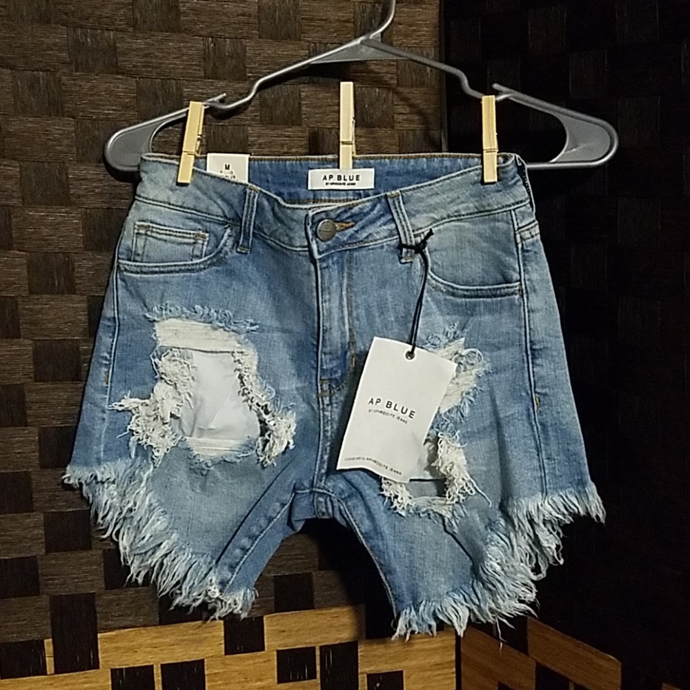 Distressed jean shorts